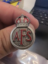 Vintage Sterling Silver AFS Auxiliary Fire Service Crown Enamel Pin Badge