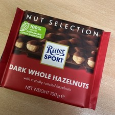 Ritter Sport Dark Whole Hazelnut Chocolate Bar 1x100g Crunchy Roasted Hazelnuts