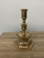 Antique Brass Alter Church Candlestick Holder  Engraved Base 1742g 21.5 cm