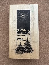 ANITA'S MERRY CHRISTMAS SNOW SCENE WOODEN BACKED RUBBER STAMP.  SIZE H