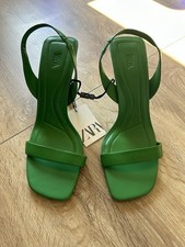 Zara Green Leather Sandal Hells Shoes Size 8