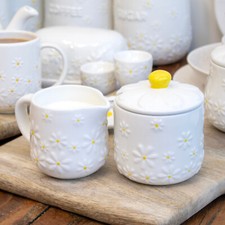White Daisy Milk Jug & Sugar Bowl Set Ceramic Flower Afternoon Tea Serving Pots