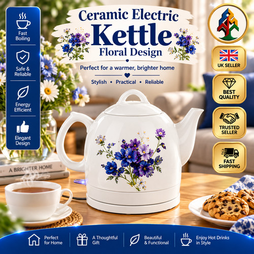Ceramic electric kettle floral - ceramic,