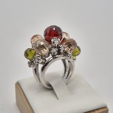 Sterling Silver Multi Gemstone Cluster Huge Cocktail Ring Cyprus Hallmark Size L