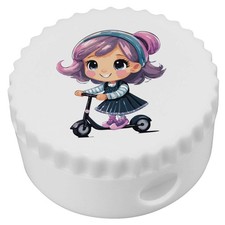 'Little Girl Riding A Scooter' Compact Pencil Sharpener (PS00041147)