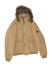 SLAM Mens Hooded Bomber Jacket UK 36 Small Beige Polyester DR18