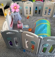 Hadwin Grey and Beige Foldable Baby Toddler Kids Playpen - 14 Panels