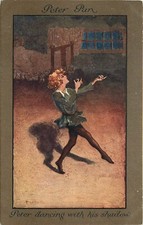 Peter Pan Postcard 1217 Artist Signed Barham, Dancing with His Shadow, Unposted