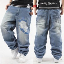 Mens Hip-Hop Jeans Denim Relaxed Baggy Loose Streetwear HipHop Punk Trousers
