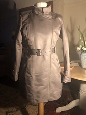 fitted Beige Khaki Sheen trench coat side zip sylish 12 ‘Philosophy Blues’ Vgc