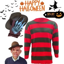 FREDDY KRUEGER HALLOWEEN BURENT MAN COSTUME HAND CLAW HAT JUMPER FANCY DRESS LOT
