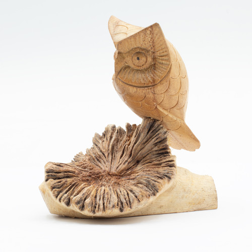 Handmade wooden owl sculpture - wooden,