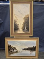Pair of Large Framed Landscape River Paintings by Cornish Artist Michael Kerris