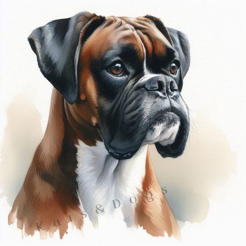 Boxer dog watercolour art - dog,
