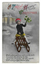 Child On Sledge, Christmas Greetings Postcard.