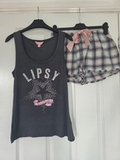 LIPSY GREY BORN TO SPARKLE EMBELLISH DIAMANTE STAR VEST NUDE CHECK SHORT PYJAMAS