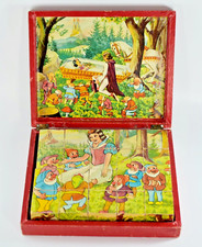 VINTAGE SNOW WHITE and SEVEN DWARFS WOODEN BLOCK JIGSAW PUZZLE 1938