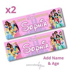 2 x Personalised Disney Princesses Birthday Banner LARGE Kids Party Poster Pink