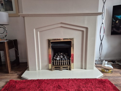 Beige stone fireplace surround - beige,