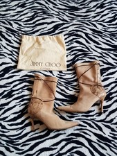 Jimmy Choo Couture Boots Beige Suede Snakeskin Western Cowboy Stiletto Size 4