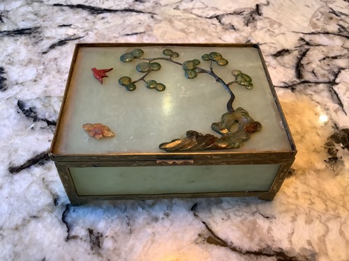 Chinese jade box with raised - chinese,
