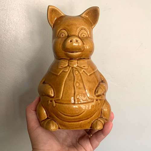 Brown glazed ceramic piggy - glazed,