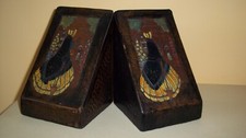 Bookends The Tryst Tooled Leather Coloured & Rare Hand Imp The Tryst Art Deco
