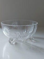 Vintage Crystal 3 Footed Bowl Cut Glass Pinwheel Tripod Fruit Dessert Serving 