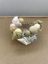 RADLEY Beaded Bracelet Metal Dog Charm Fabric Neutrals Summer Toggle Closure