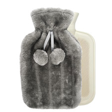Large 2L Natural Rubber Hot Water Bottle With Warm Faux Fur Fleece Knitted Cover