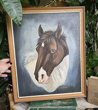 Framed Horse Painting Artist Signed Equestrian Country Farmhouse 46 X 55 Cm