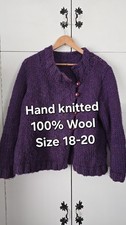 Hand Knitted Womens Chunky Thick Cardigan Size 18-20 100% Wool Purple Winter