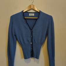 Brora Blue Cashmere Made In Scotland Cardigan Size 4 Immaculate