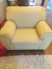 Real Leather Cream Arm Chair - 12 Months old