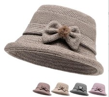 Winter Cloche Hats for Women Vintage Bow Bucket Hats Church Hat Fisherman Hat