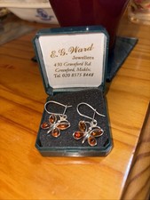 Silver Earings with A Amber Stone 925 Sterling Silver