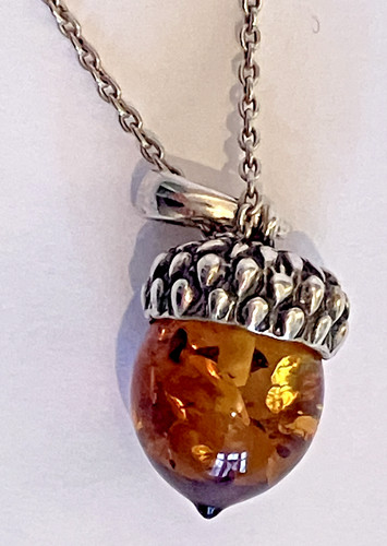 Acorn amber golden - amber, pendant