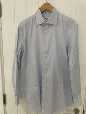 Brioni F-Light Shirt Mens 16 Blue 100% Cotton Long Sleeve  Made Italy