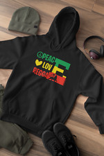 Peace Love Reggae Hoodie Mens Womens Unisex Jamaica Music Gift Rastafarian Rasta