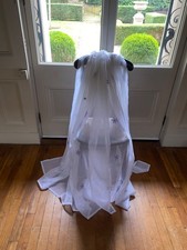 Vintage Pair White Voile Panels Curtains Lilac Ditsy Star Lace Net Shabby Chic