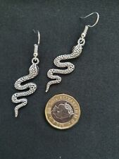 Ladies Silver Snake Charm Hook Earrings Pendant Zoo Jungle Reptile LARGE