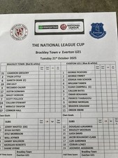 Brackley Town v Everton U21 team sheet 21/10/2025 National League Cup 