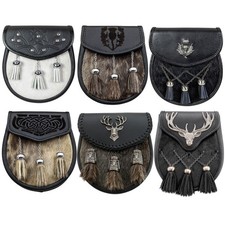 Semi dress sporran Seal skin fur with pig grain leather Highland Scottish gifts