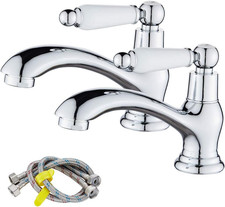 Bathroom Basin Pillar Taps, Pair Basin Sink Taps with Dual Ceramic Levers, Tradi