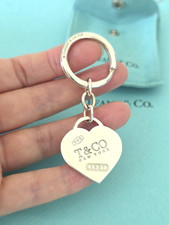 Tiffany & Co. 1837 XL Heart Tag and chain Key Ring in Silver, UK Hallmarked!