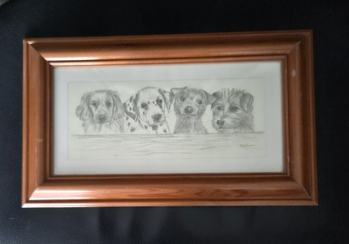 Framed pencil drawing dog day - drawing,