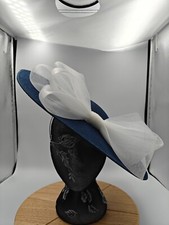 navy blue white large fascinator millinery burlesque headband wedding hat ascot
