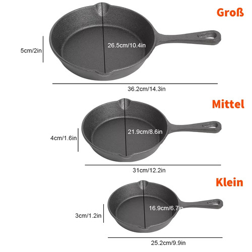 3pc cast iron frying pan - 3pc,