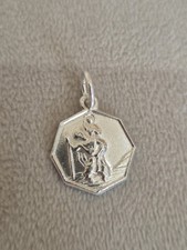 Vintage 925 Sterling Silver Octagonol St Christopher Rare Shape Marked Silver
