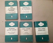 X 5 vintage Penguin paperbacks Christie Chandler Cheyney Gardner 1950 - 1957
